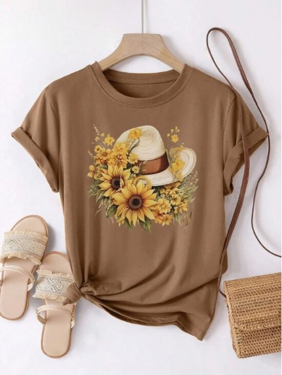 MDM Lux Tops - Sunflower Bliss Graphic Tee in Mocha Brown
